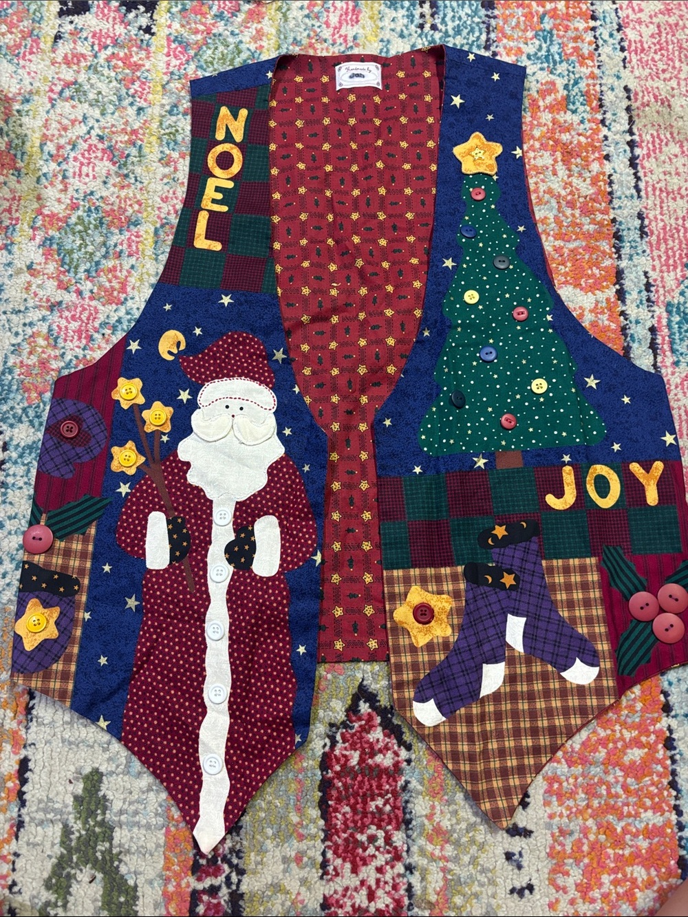 Handmade Christmas Open Vest with Santa & Tree - Multicolor